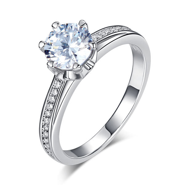6 Claws 925 Sterling Silver Wedding Promise Engagement Ring 1.25 Ct Simulated Diamond | SelinJewels