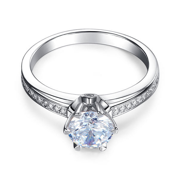 6 Claws Silver Promise Engagement Ring Diamond - View 3 | SelinJewels
