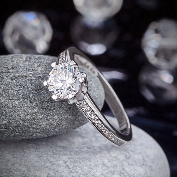 6 Claws Silver Promise Engagement Ring Diamond - View 7 | SelinJewels