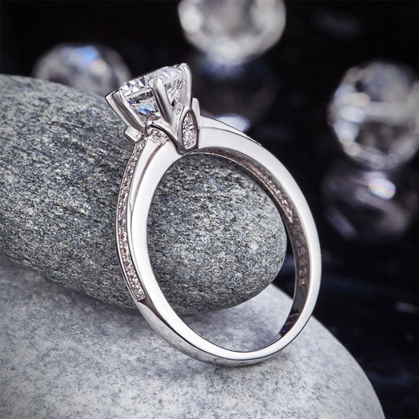 6 Claws Silver Promise Engagement Ring Diamond - View 8 | SelinJewels