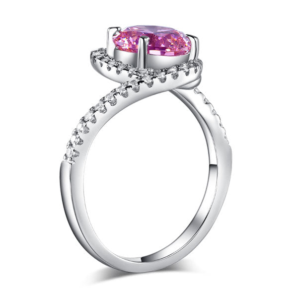 Twist Curl 925 Sterling Silver Wedding Engagement Ring 2 Ct Fancy Pink Simulated Diamond Promise Anniversary