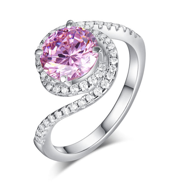 Twist Curl 925 Sterling Silver Wedding Ring 2 Ct Fancy Pink Simulated Diamond | SelinJewels