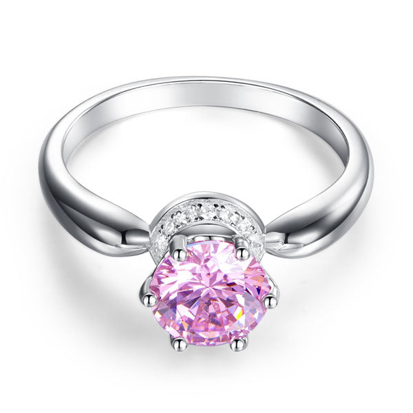 6 Claws Crown Promise Ring Fancy Pink - View 3 | SelinJewels