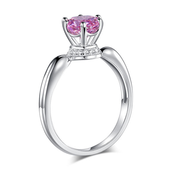 6 Claws Crown 925 Sterling Silver Wedding Promise Anniversary Ring 1.25 Ct Fancy Pink Simulated Diamond Jewelry