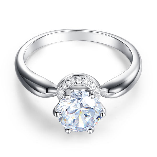 6 Claws Crown 925 Sterling Silver Wedding Promise Anniversary Ring 1.25 Ct Simulated Diamond Jewelry