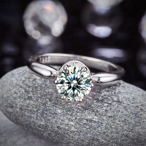 6 Claws Crown 925 Sterling Silver Wedding Promise Anniversary Ring 1.25 Ct Simulated Diamond Jewelry