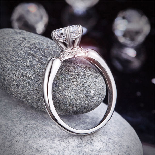 6 Claws Crown 925 Sterling Silver Wedding Promise Anniversary Ring 1.25 Ct Simulated Diamond Jewelry