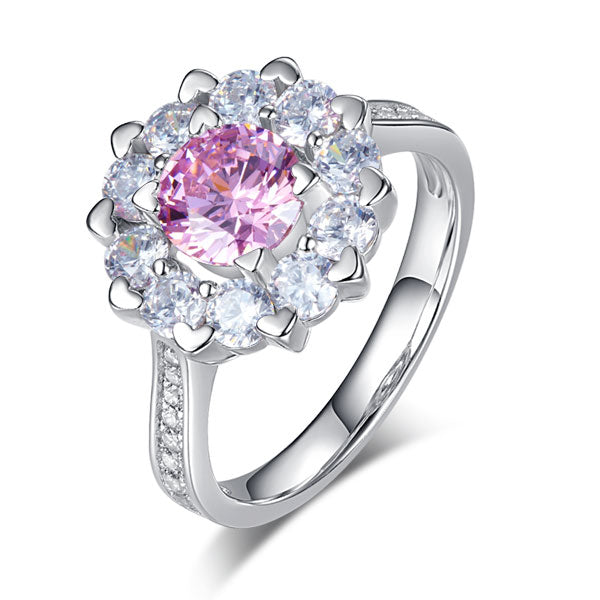 Snowflake 925 Sterling Silver Promise Ring 1 Ct Fancy Pink Simulated Diamond | SelinJewels