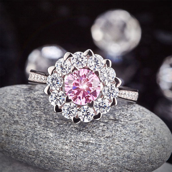 Snowflake 925 Sterling Silver Wedding Promise Anniversary Ring 1 Ct Fancy Pink Simulated Diamond