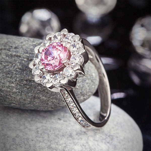 Snowflake 925 Sterling Silver Wedding Promise Anniversary Ring 1 Ct Fancy Pink Simulated Diamond