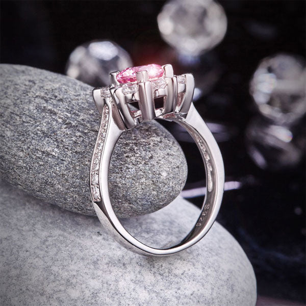 Snowflake 925 Sterling Silver Wedding Promise Anniversary Ring 1 Ct Fancy Pink Simulated Diamond
