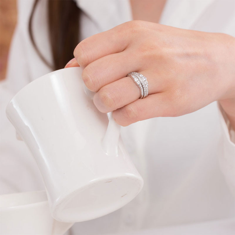 Solid 925 Sterling Silver Wedding Band Ring Set - View 2 | SelinJewels