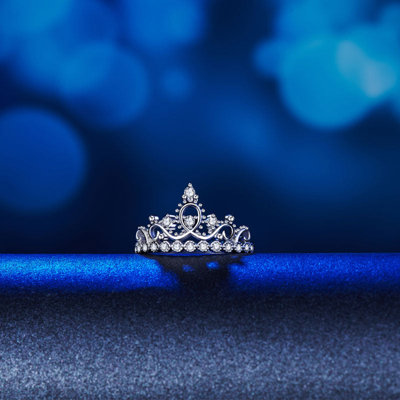 Solid 925 Sterling Silver Ring Crown Shape Simulated Diamond for Lady Trendy Stylish