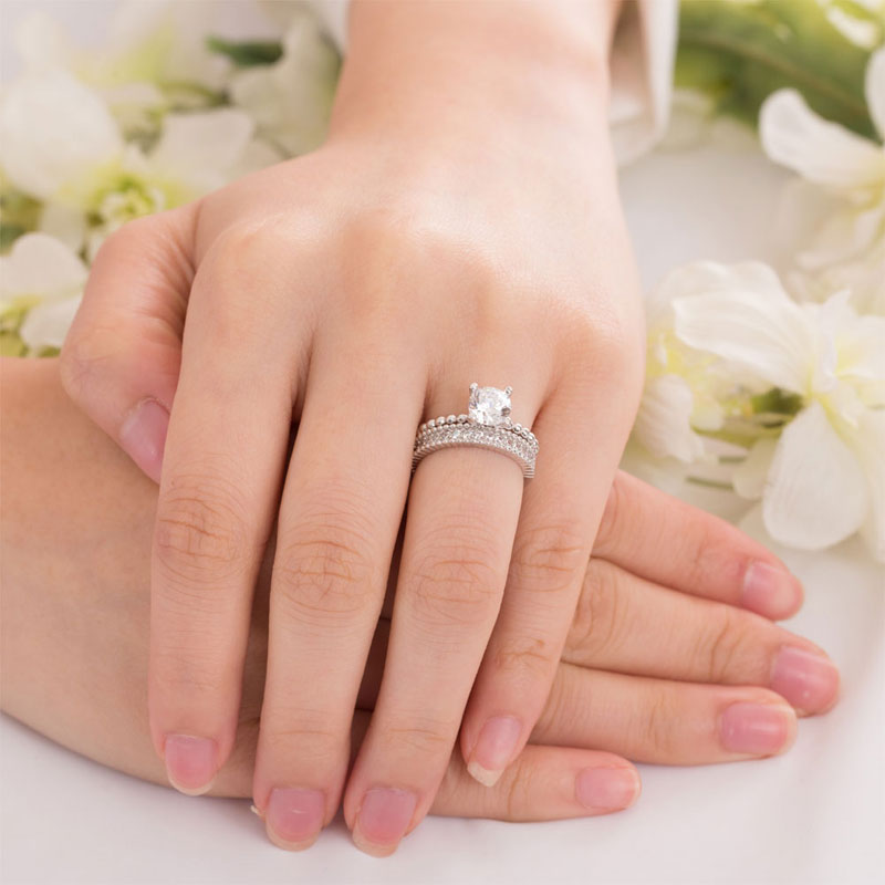 Solid 925 Sterling Silver 2-Pcs Wedding Ring Set - View 3 | SelinJewels