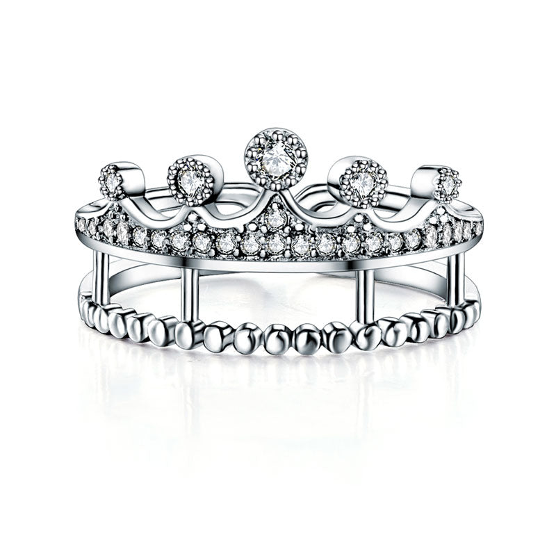 Solid 925 Sterling Silver Crown Shape Ring - View 3 | SelinJewels