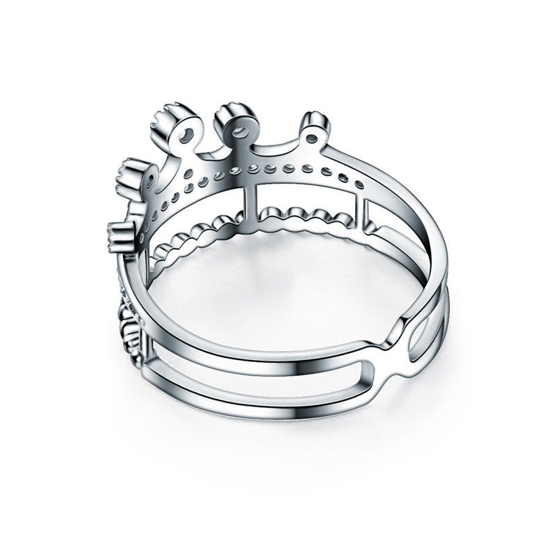 Solid 925 Sterling Silver Ring Crown Shape Simulated Diamond for Lady Trendy Stylish Jewelry