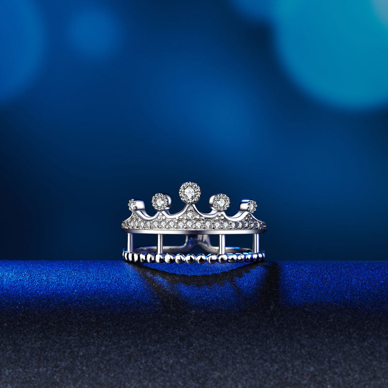 Solid 925 Sterling Silver Ring Crown Shape Simulated Diamond for Lady Trendy Stylish Jewelry