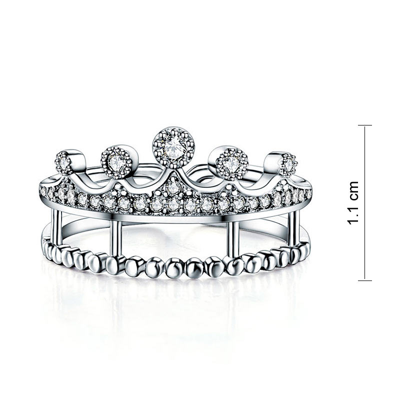 Solid 925 Sterling Silver Ring Crown Shape Simulated Diamond for Lady Trendy Stylish Jewelry