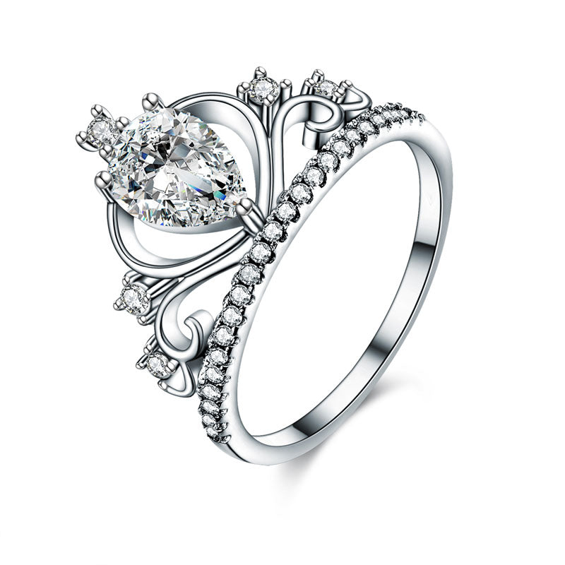 Solid 925 Sterling Silver Crown Ring 1 Carat Pear Cut Trendy Stylish | SelinJewels