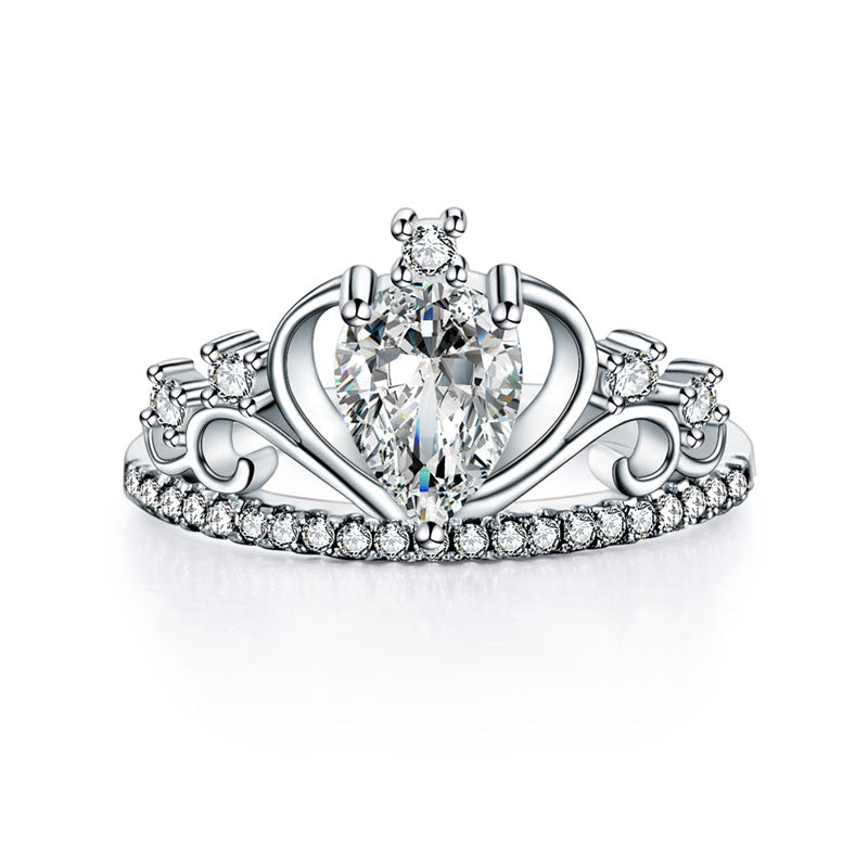 Solid 925 Sterling Silver Crown Ring Pear Cut - View 3 | SelinJewels