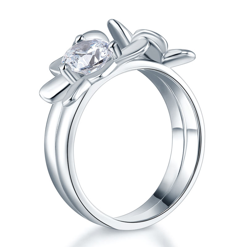 Solid 925 Sterling Silver 2-Pcs Butterfly Flower Ring Set Lady Jewelry New Design