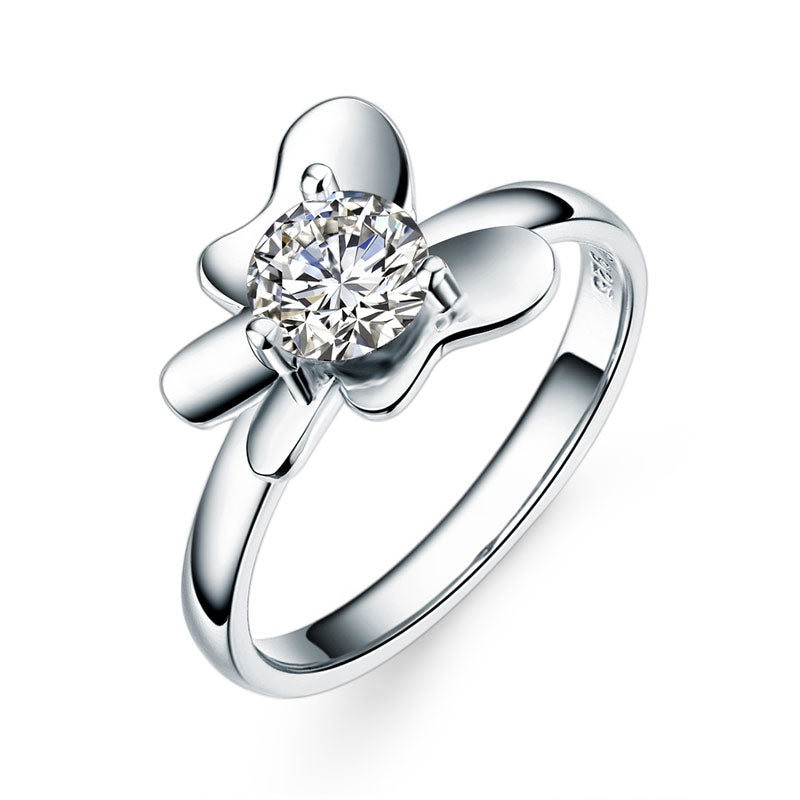 Solid 925 Sterling Silver 2-Pcs Butterfly Flower Ring Set Lady Jewelry New Design