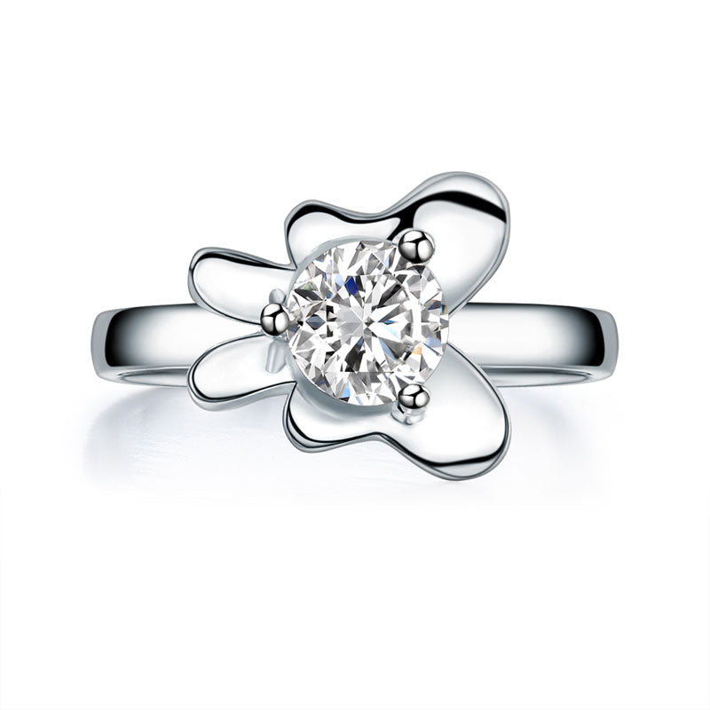 Solid 925 Sterling Silver 2-Pcs Butterfly Flower Ring Set Lady Jewelry New Design