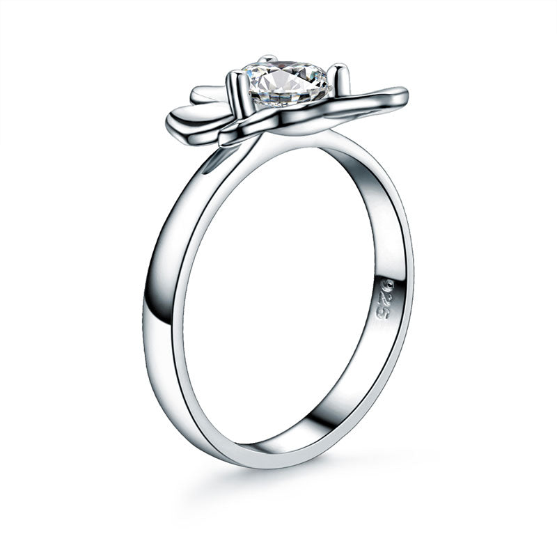 Solid 925 Sterling Silver 2-Pcs Butterfly Flower Ring Set Lady Jewelry New Design