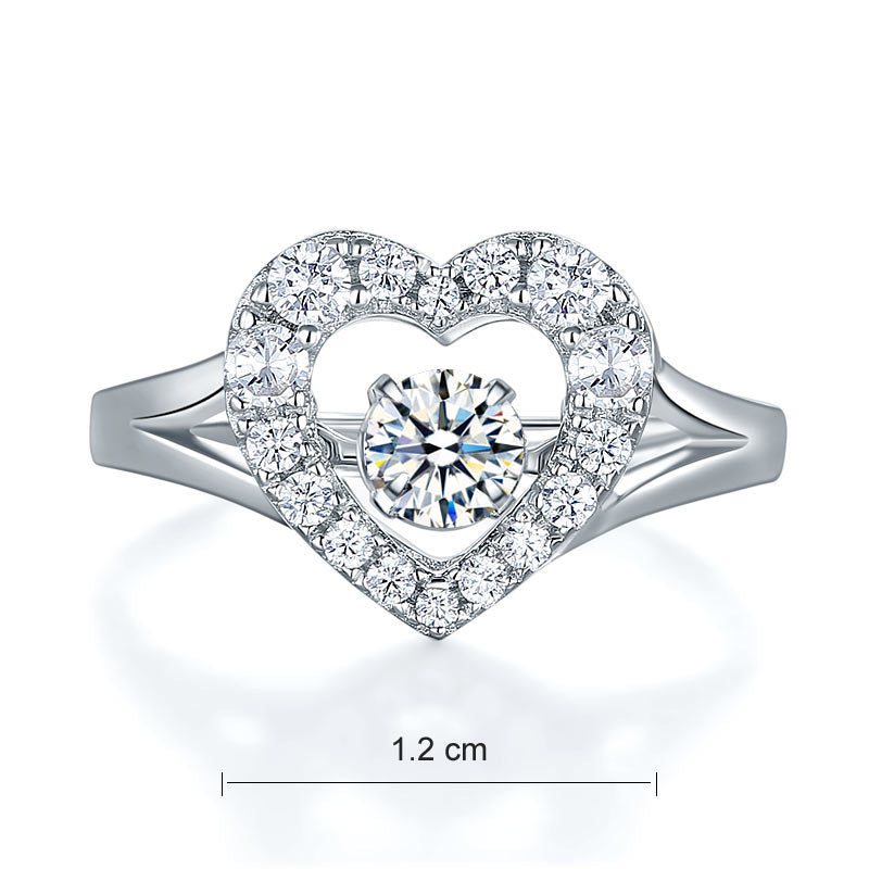 Dancing Stone Heart Solid 925 Sterling Silver Ring Fashion Wedding Jewelry