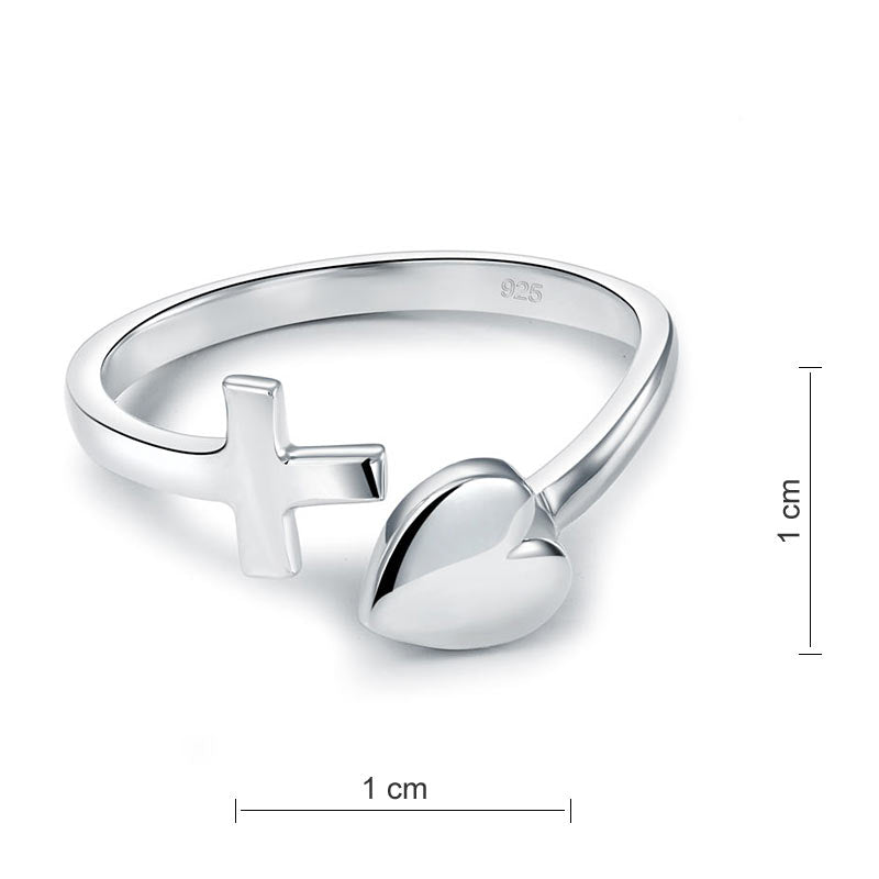 Plain Solid 925 Sterling Silver Cross Heart Ring - View 3 | SelinJewels