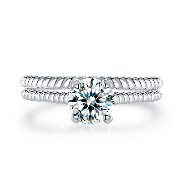 Promise Engagement Silver Twist Solitaire Ring Set - View 4 | SelinJewels