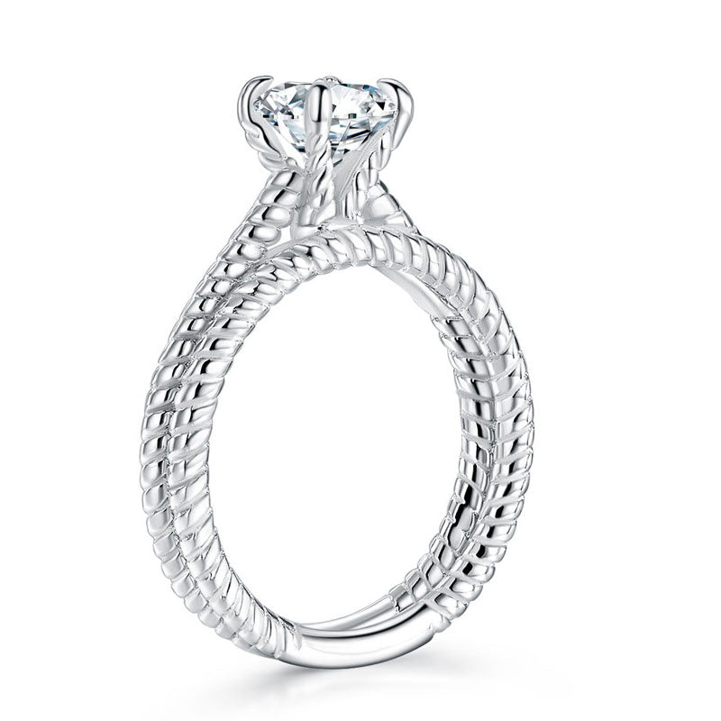Promise Engagement Silver Twist Solitaire Ring Set - View 6 | SelinJewels