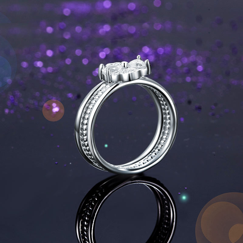 Solid 925 Sterling Silver Ring Set 3-Pcs Set Heart Love Jewelry