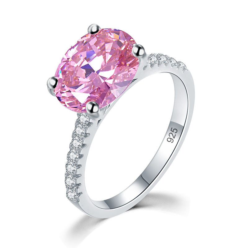 Solid 925 Sterling Silver 4 Carat Anniversary Ring Fancy Pink Oval Cut Luxury | SelinJewels