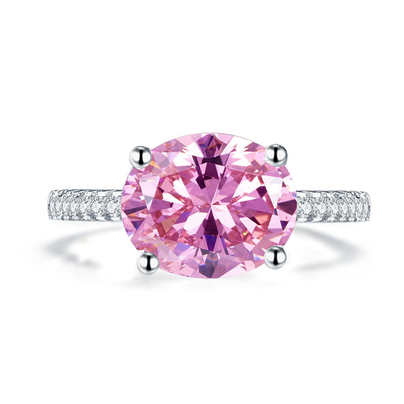 Solid 925 Sterling Silver 4 Carat Anniversary Ring Fancy Pink Oval Cut Luxury Jewelry