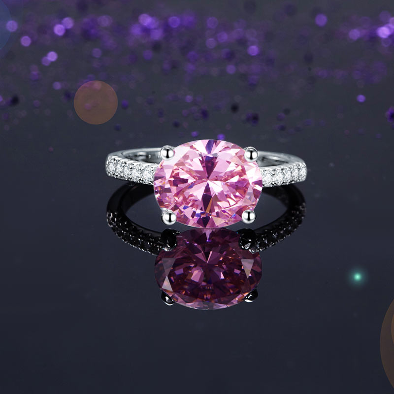 Solid 925 Sterling Silver Fancy Pink Oval Ring - View 2 | SelinJewels