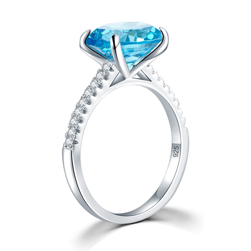 Solid 925 Sterling Silver Blue Oval Anniversary Ring - View 3 | SelinJewels