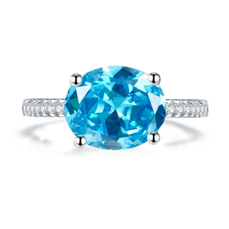 Solid 925 Sterling Silver 4 Carat Anniversary Ring Blue Oval Party Luxury Jewelry