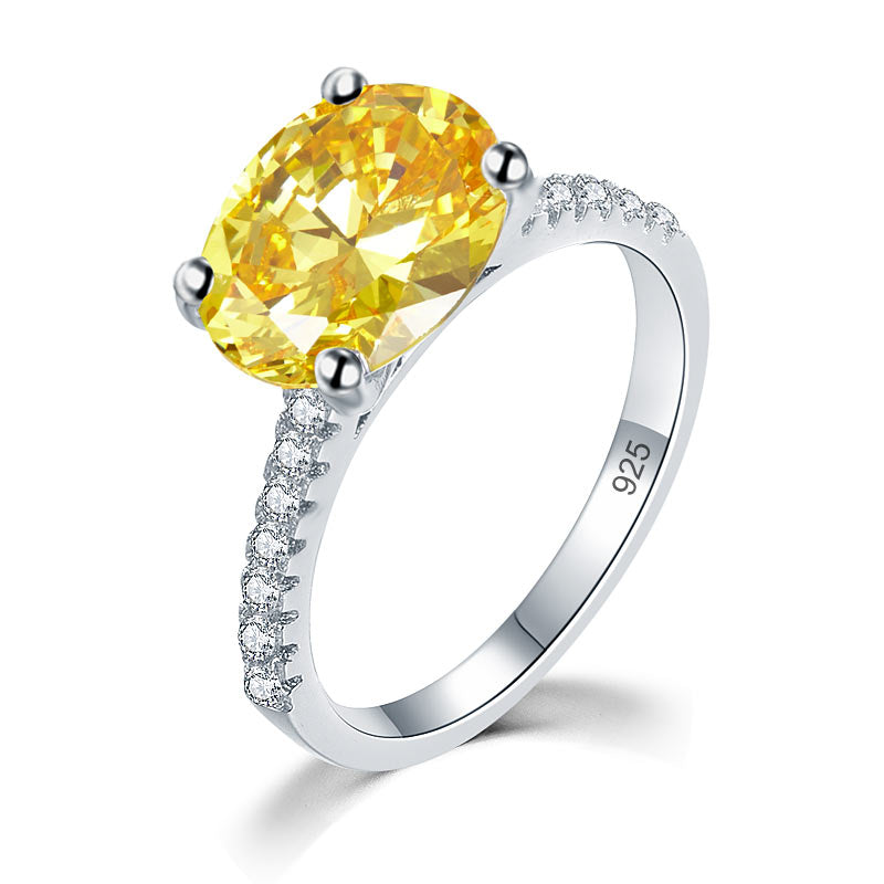 Solid 925 Sterling Silver 4 Carat Anniversary Ring Yellow Canary Oval Luxury | SelinJewels