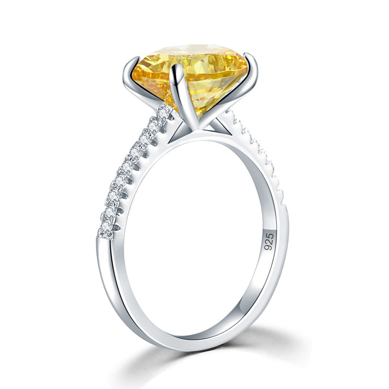 Solid 925 Sterling Silver 4 Carat Anniversary Luxury Ring Yellow Canary Oval Party Jewelry
