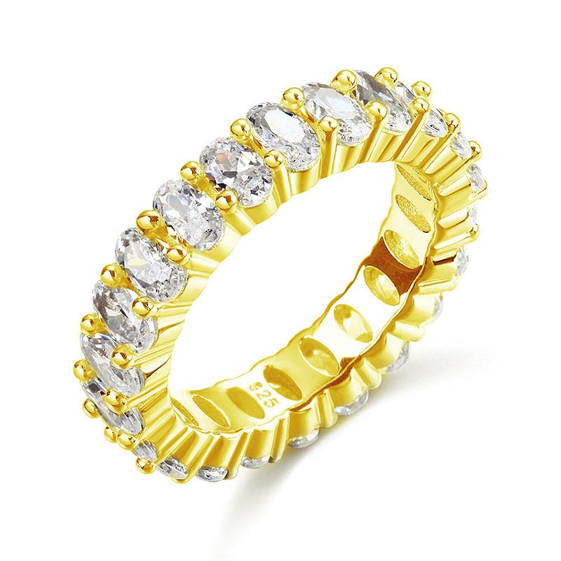 Oval Cut Eternity Solid Sterling 925 Silver Yellow Gold Plated Wedding Ring Band | SelinJewels