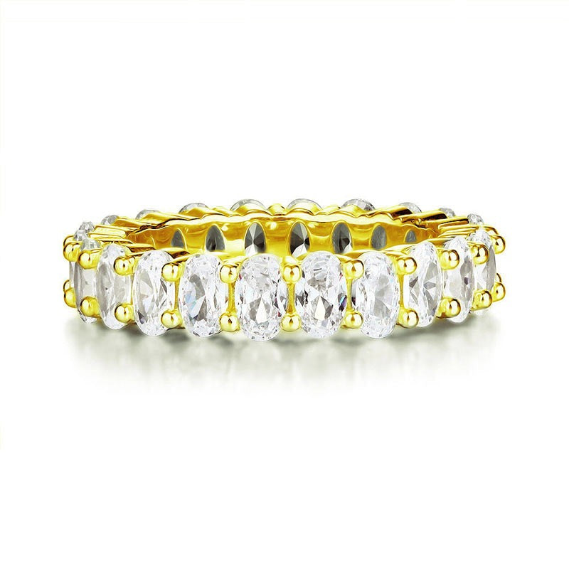 Oval Cut Eternity Yellow Gold Plated Wedding Band - View 3 | SelinJewels