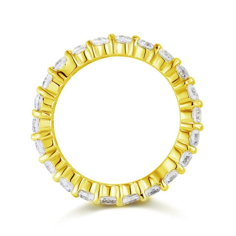 Oval Cut Eternity Solid Sterling 925 Silver Yellow Gold Plated Wedding Ring Band Jewelry