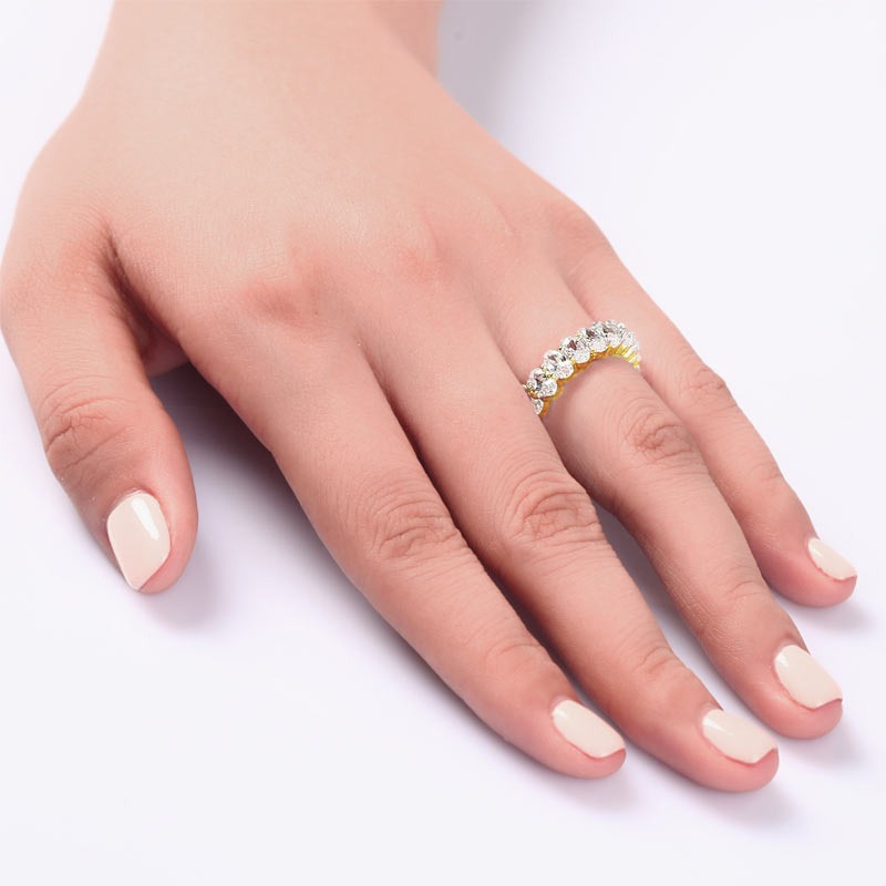 Oval Cut Eternity Solid Sterling 925 Silver Yellow Gold Plated Wedding Ring Band Jewelry