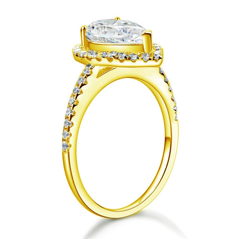 2 Ct Pear Cut Ring Sterling 925 Silver Yellow Gold Plated Wedding Promise Anniversary Engagement Jewelry