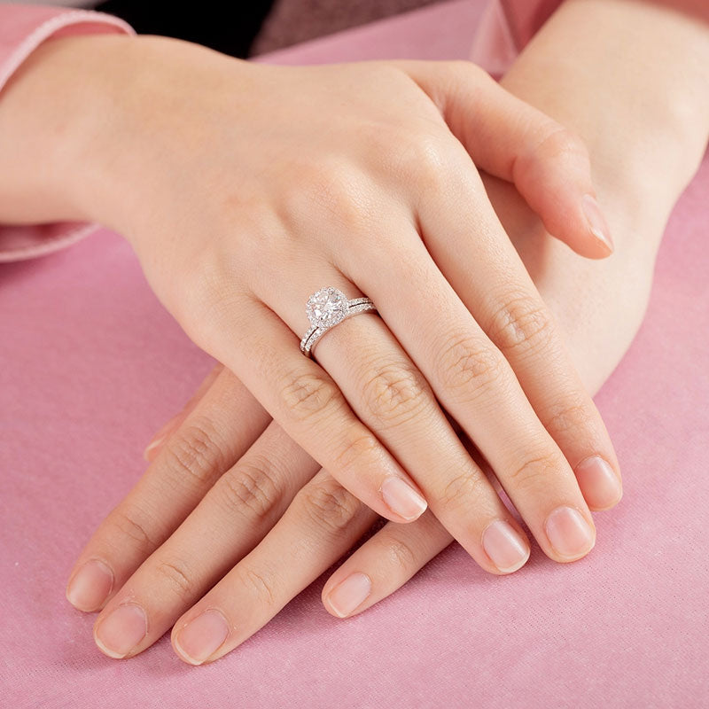 1 Carat Moissanite Diamond Halo Ring Set - View 4 | SelinJewels
