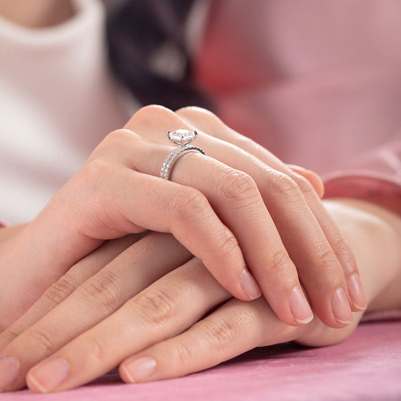 Princess Cut Moissanite Diamond Ring Set - View 2 | SelinJewels