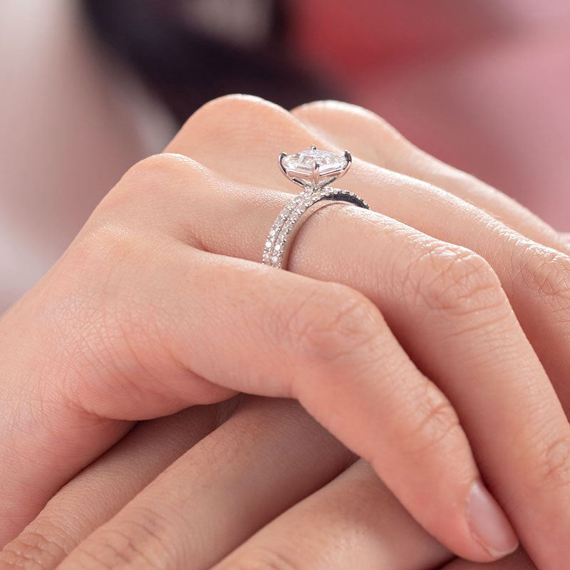 Princess Cut Moissanite Diamond Ring Set - View 7 | SelinJewels