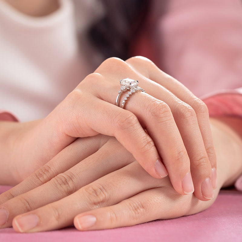2 Carat Emerald Cut Moissanite Diamond Ring Set - View 2 | SelinJewels