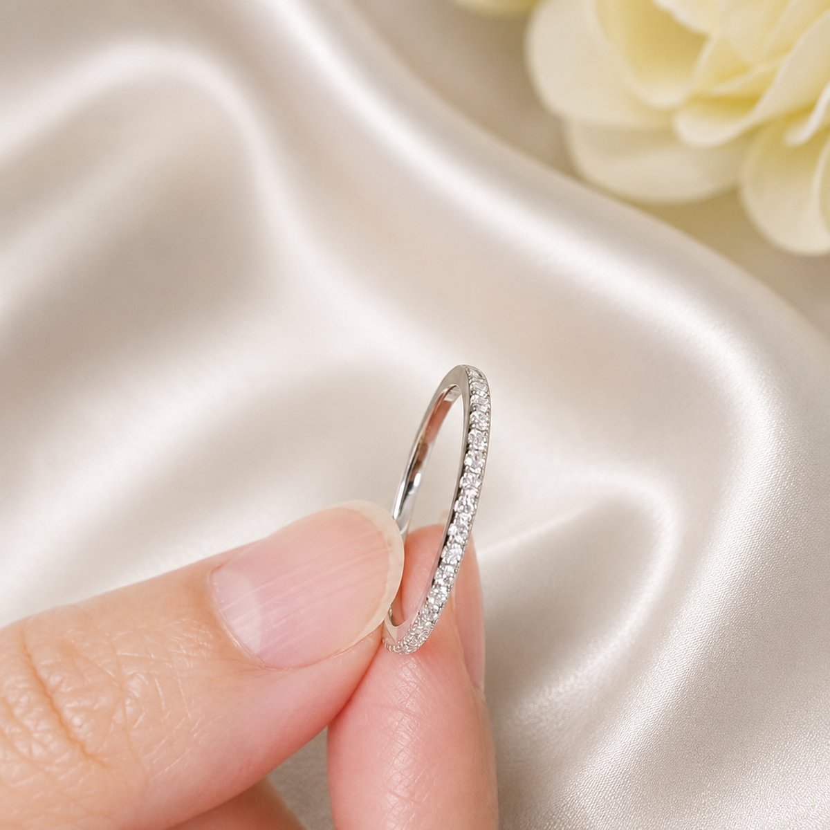 Moissanite Diamond Wedding Band Half Eternity 925 Sterling Silver Ring